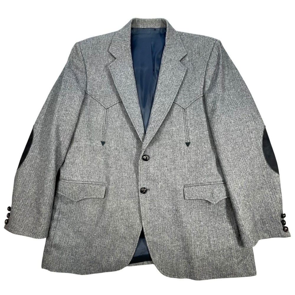 Circle S Grey Western Blazer Mens 44R Elbow Patches Ranch Sport Coat USA Made